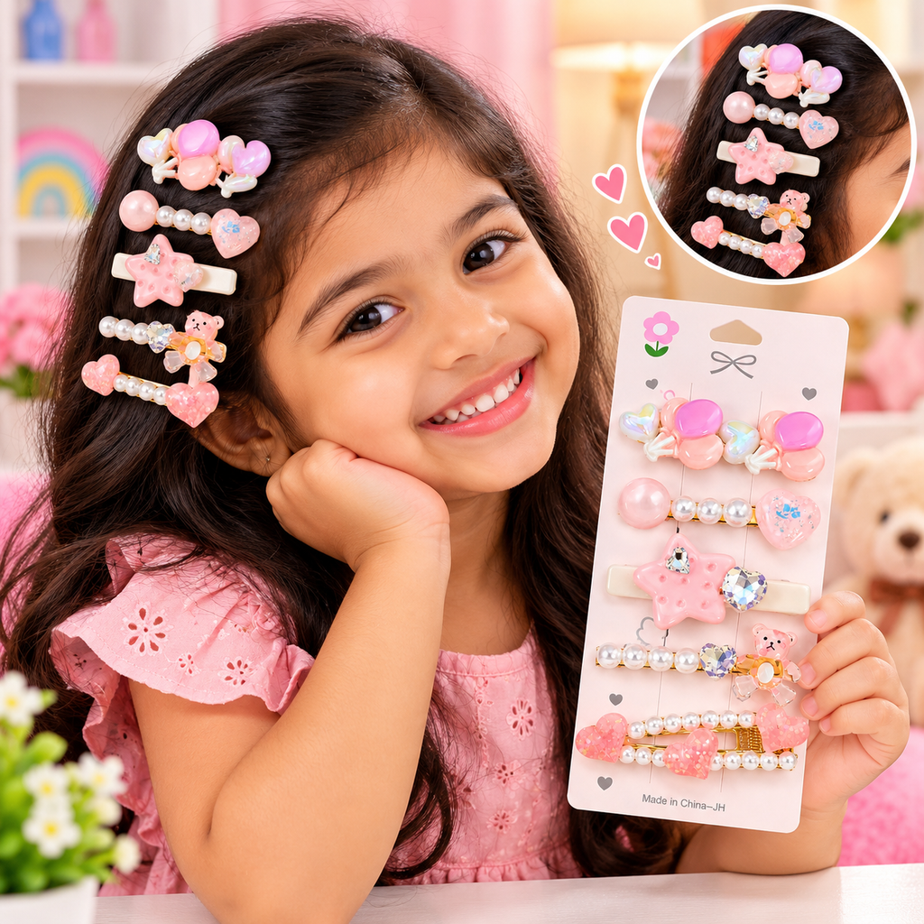 Pink Pearl, Heart, Star & Teddy Bear Hair Accessories