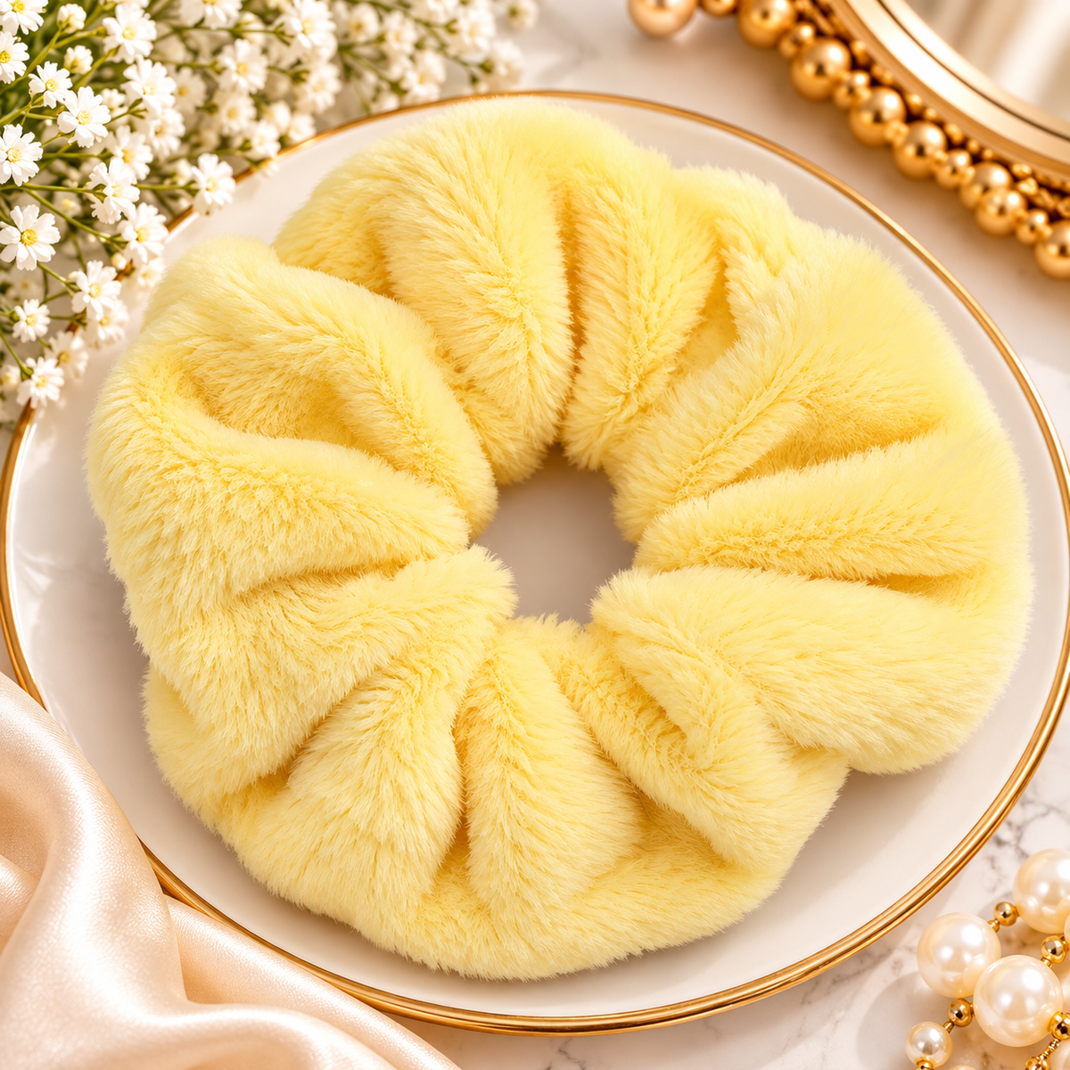Premium Fluffy Faux Fur Hair Scrunchies for Women (Assorted Colours)