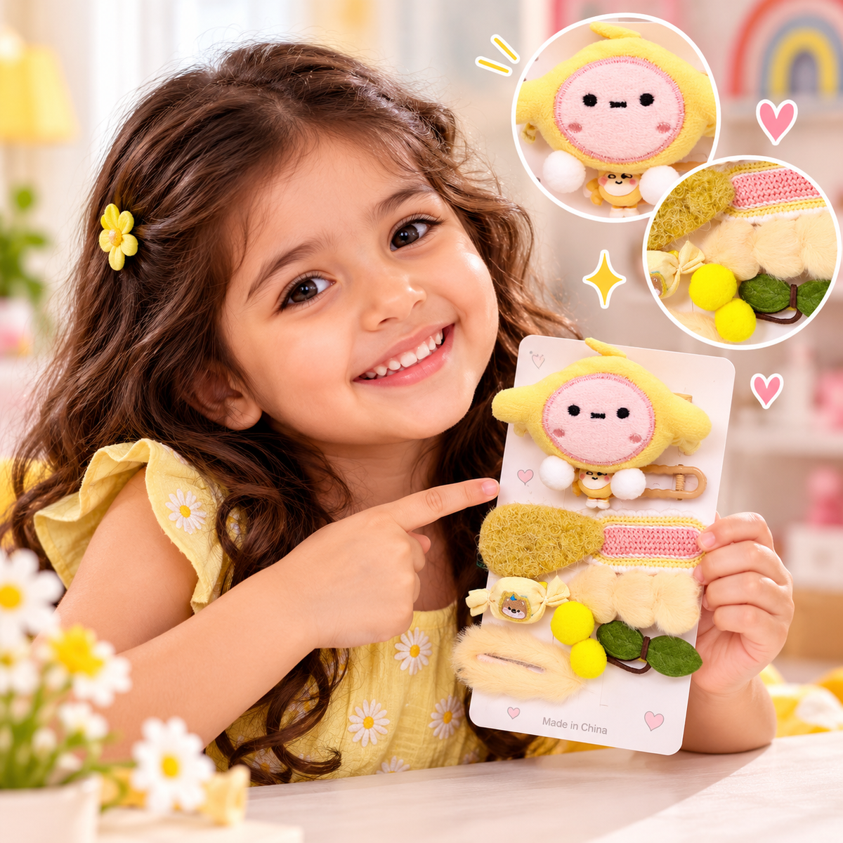 Bow & Character Hair Accessories (Set of 6)