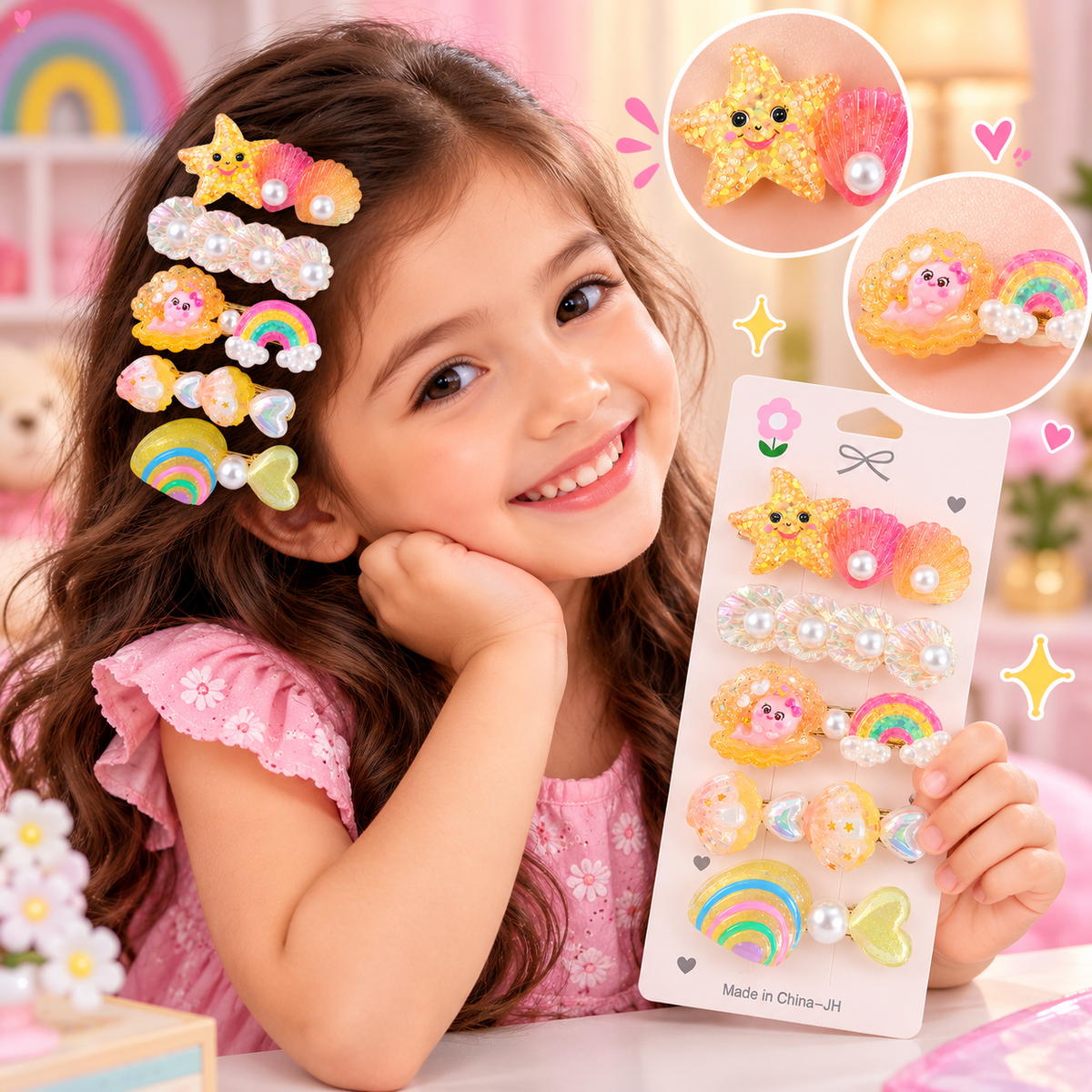 Girls Cute Ocean Theme Hair Clips Set