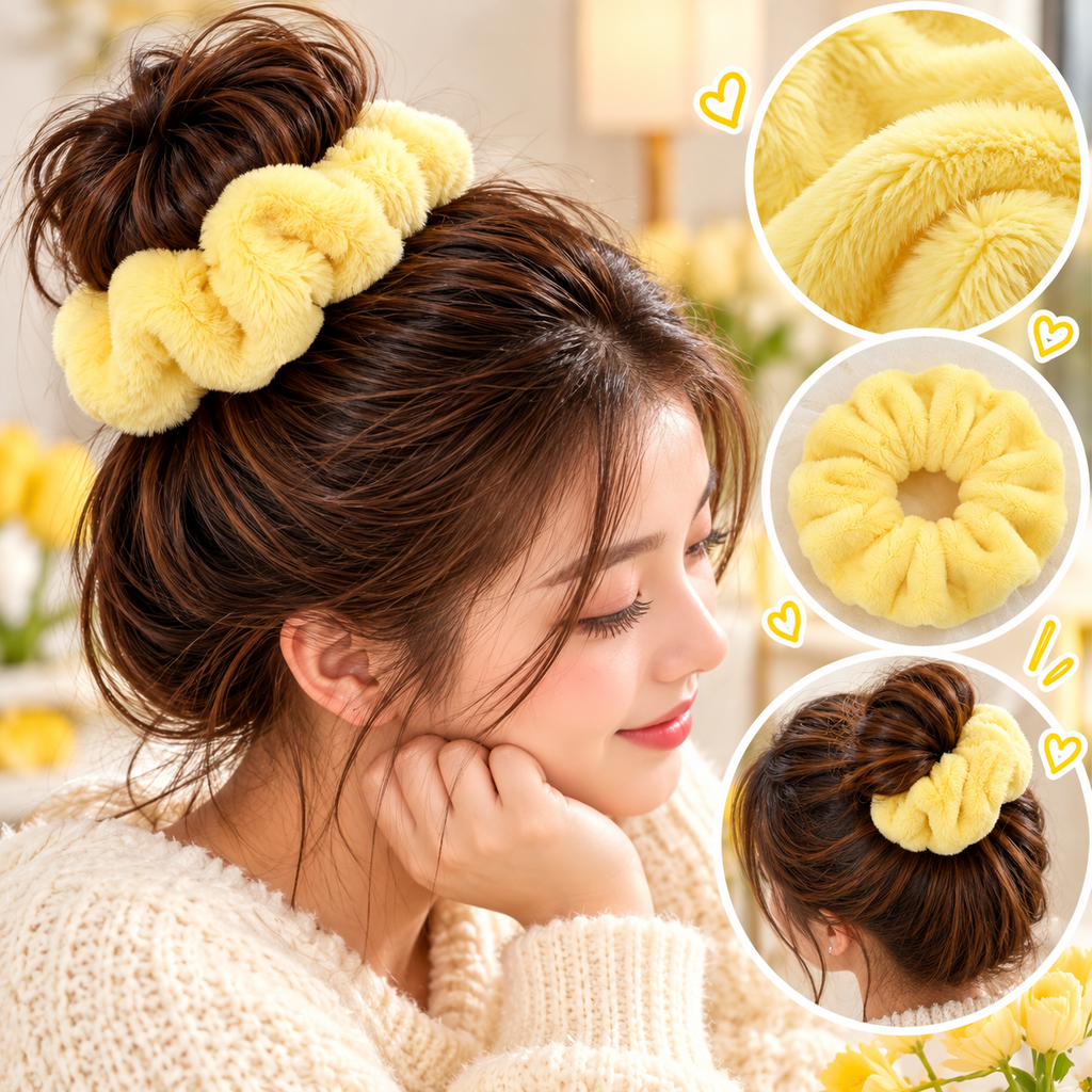 Premium Fluffy Faux Fur Hair Scrunchies for Women (Assorted Colours)