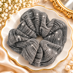 Premium Black & Silver Shimmer Hair Scrunchy for Women
