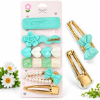 Mint Green & White Designer Hair Clips
