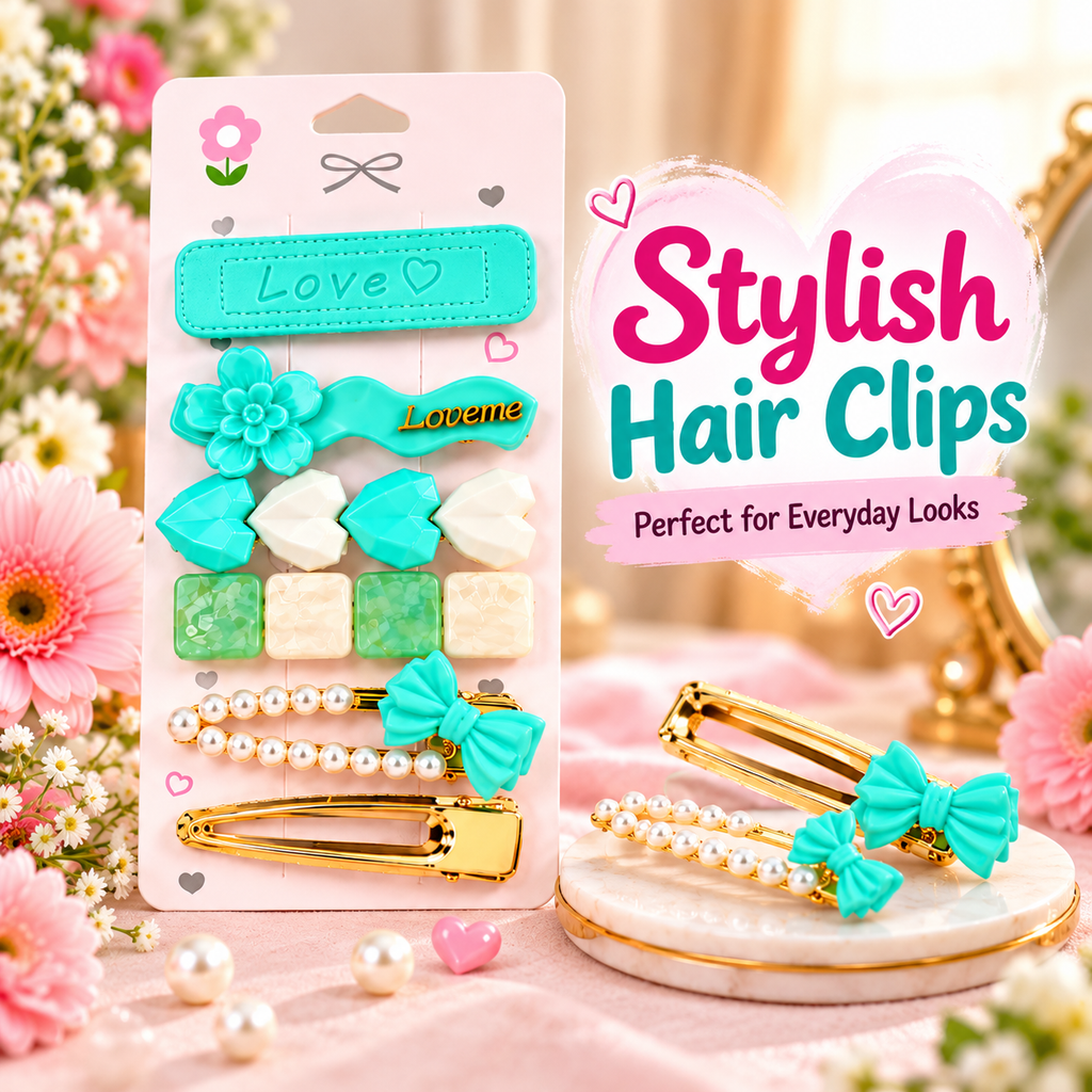 Mint Green & White Designer Hair Clips