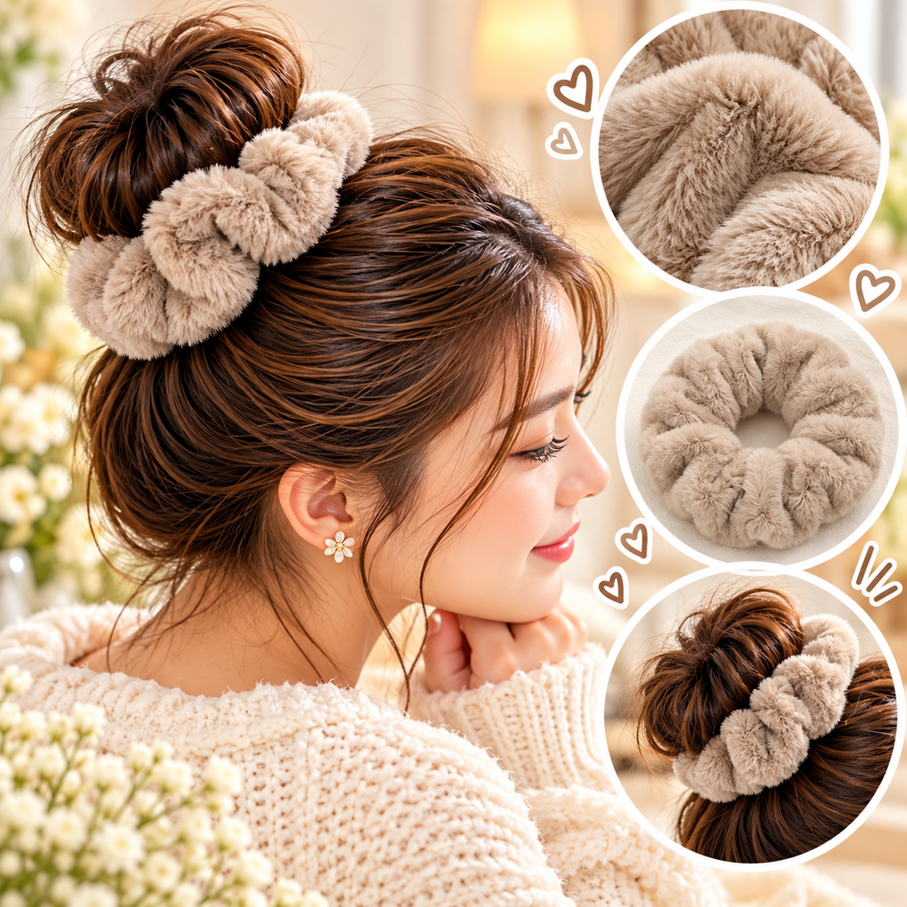 Premium Fluffy Faux Fur Hair Scrunchies for Women (Assorted Colours)