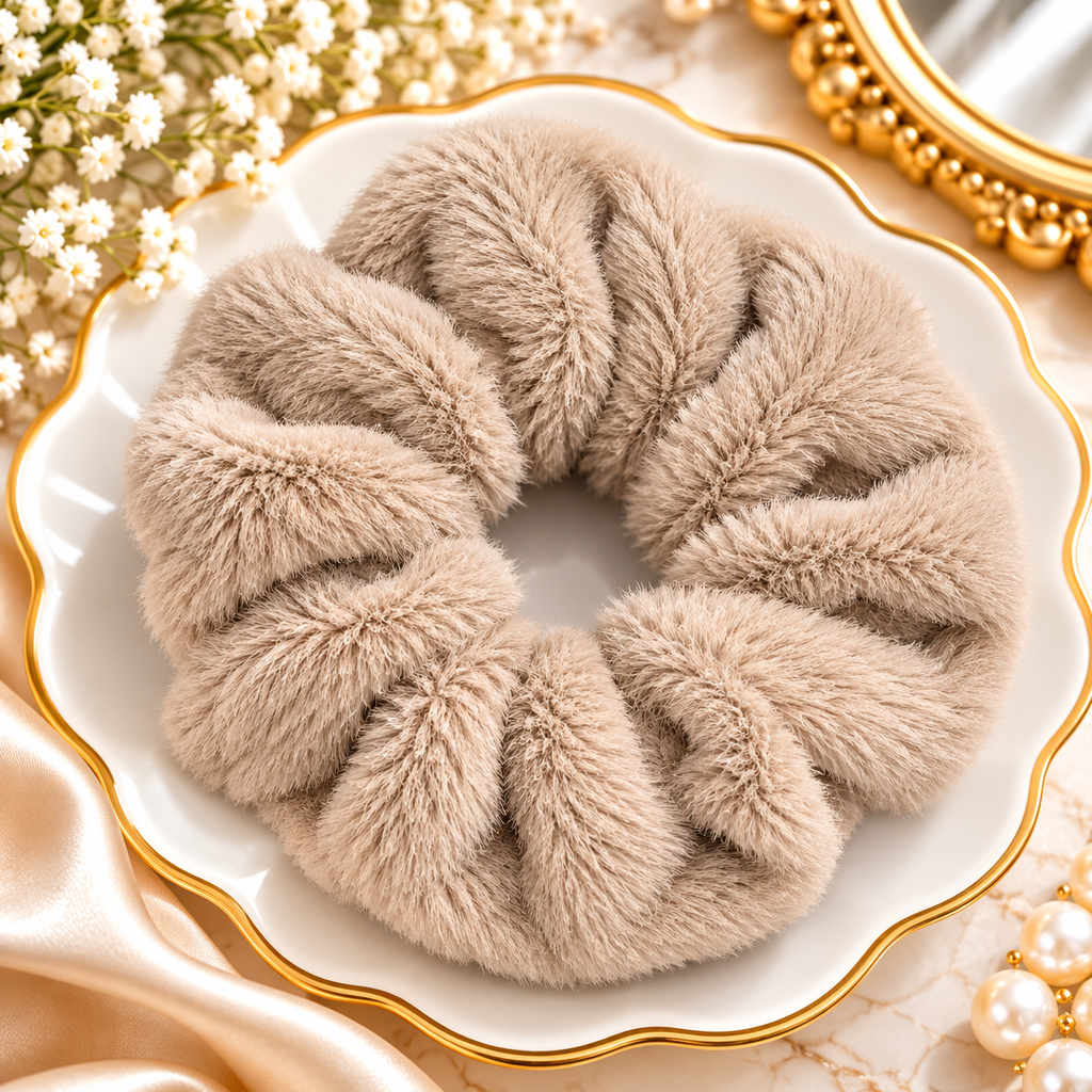 Premium Fluffy Faux Fur Hair Scrunchies for Women (Assorted Colours)