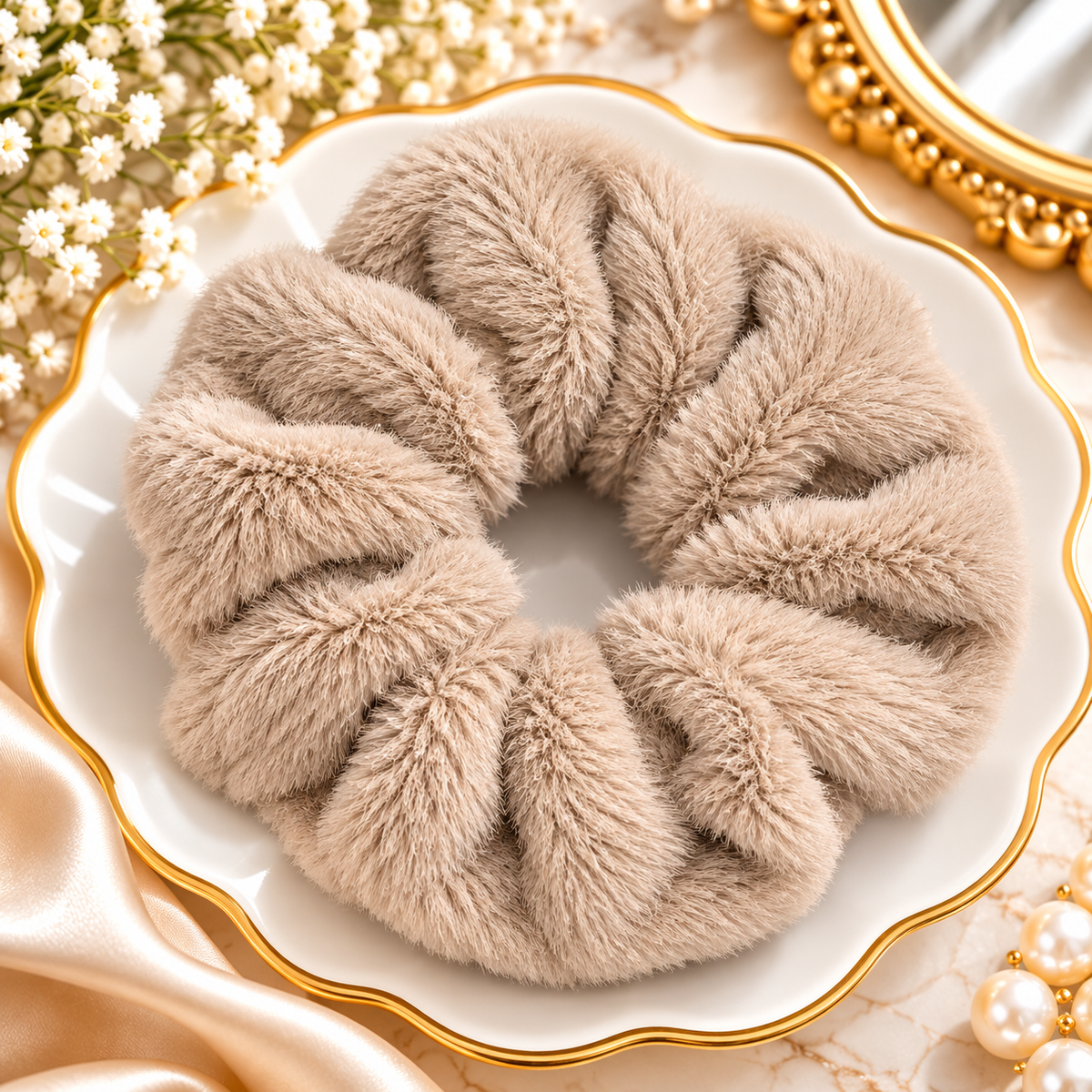 Premium Fluffy Faux Fur Hair Scrunchies for Women (Assorted Colours)