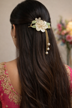 Floral pearl snap hair clip