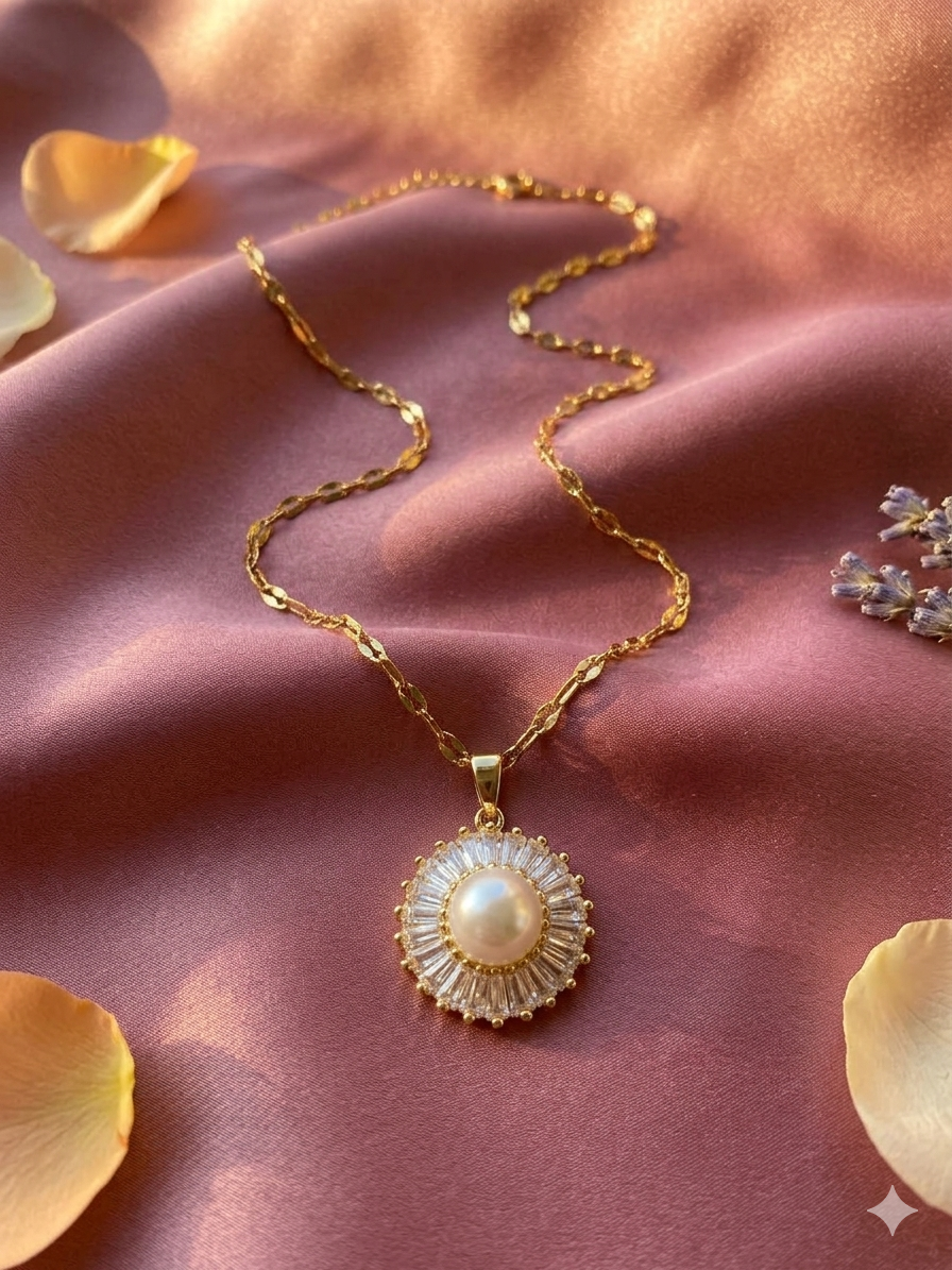 Pearl & Crystal Halo Pendant Necklace