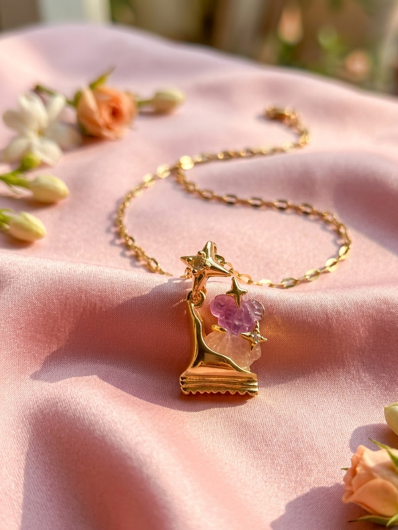 Gold Plated Cute Bear Pendant Necklace with Star Design
