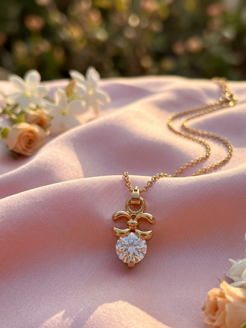 Elegant Anti-Tarnish Gold Plated Bow Crystal Pendant Necklace for Women