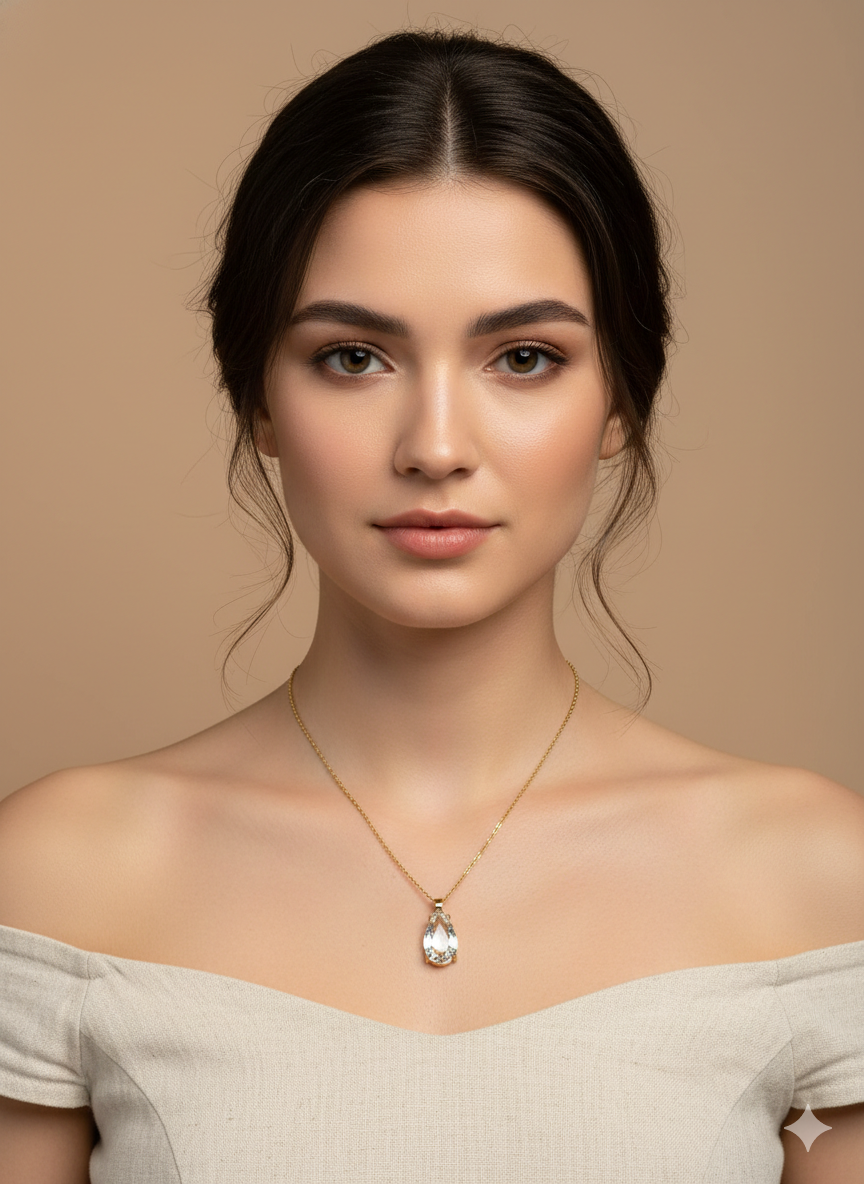 Gold Teardrop Crystal Necklace