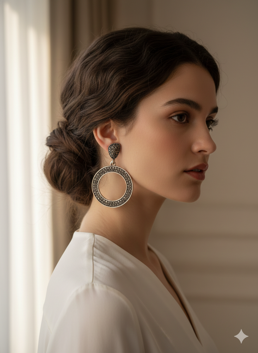 Oxidized Silver Hoop Earrings