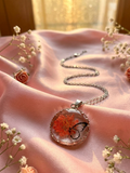 Handcrafted Butterfly & Orange Floral Resin Pendant Necklace