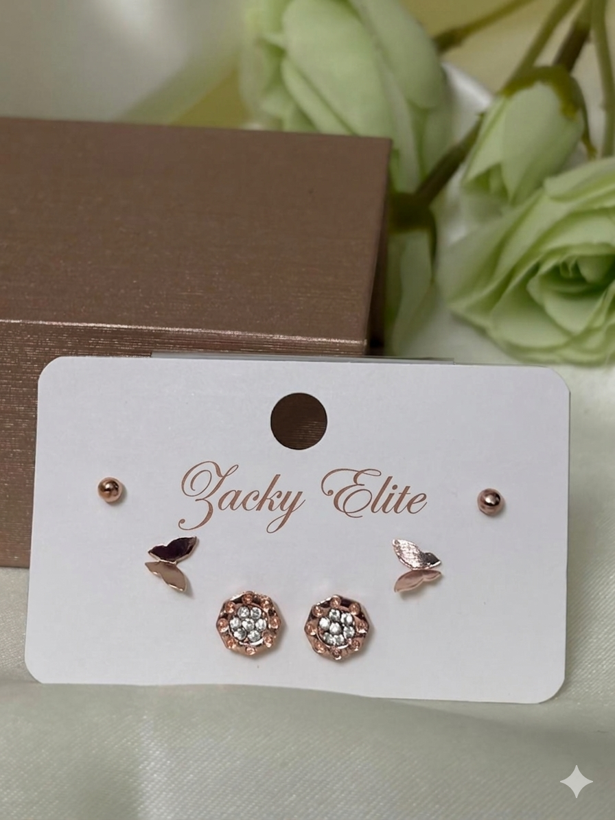 Elegant 3 Stud Earrings Combo