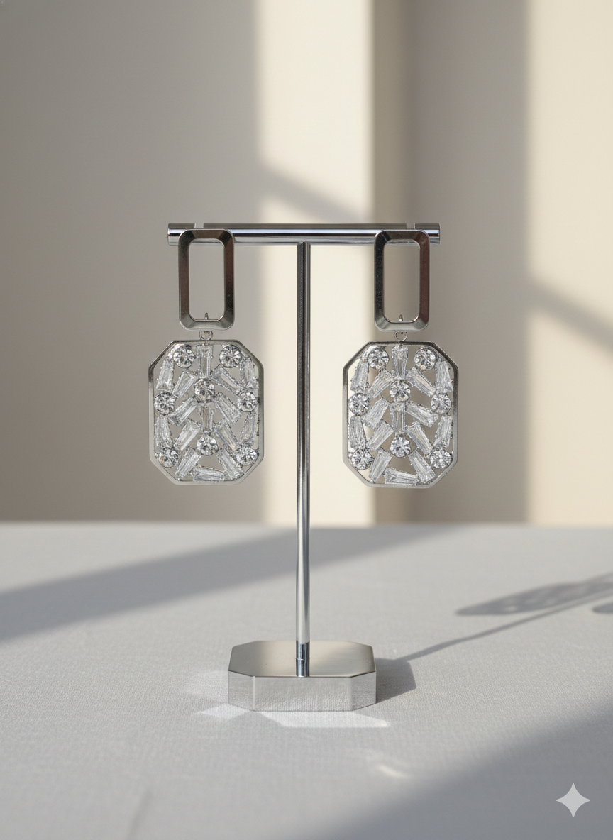 Crystal Drop Earrings – Sleek Silver