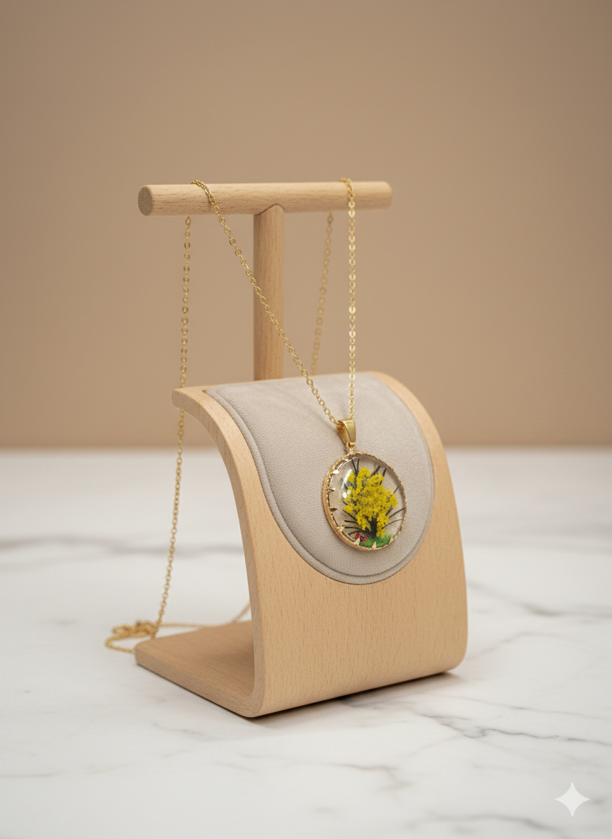 Handcrafted Real Yellow Wildflower Resin Necklace