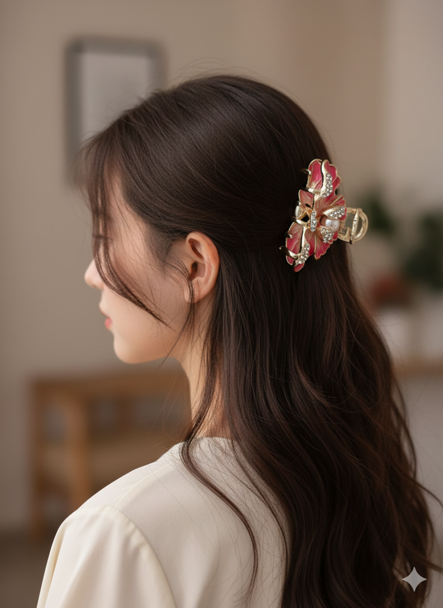 Vintage Gold-Tone Floral Hair Claw Clip