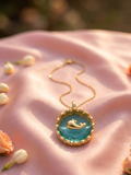 Elegant Gold Plated Dolphin Pendant Necklace with Aqua Blue Stone
