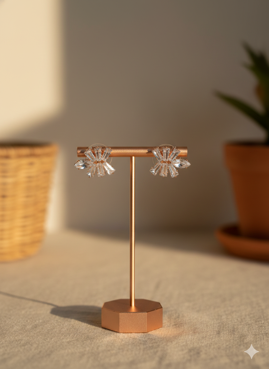 Dainty Crystal Sunburst Stud Earrings