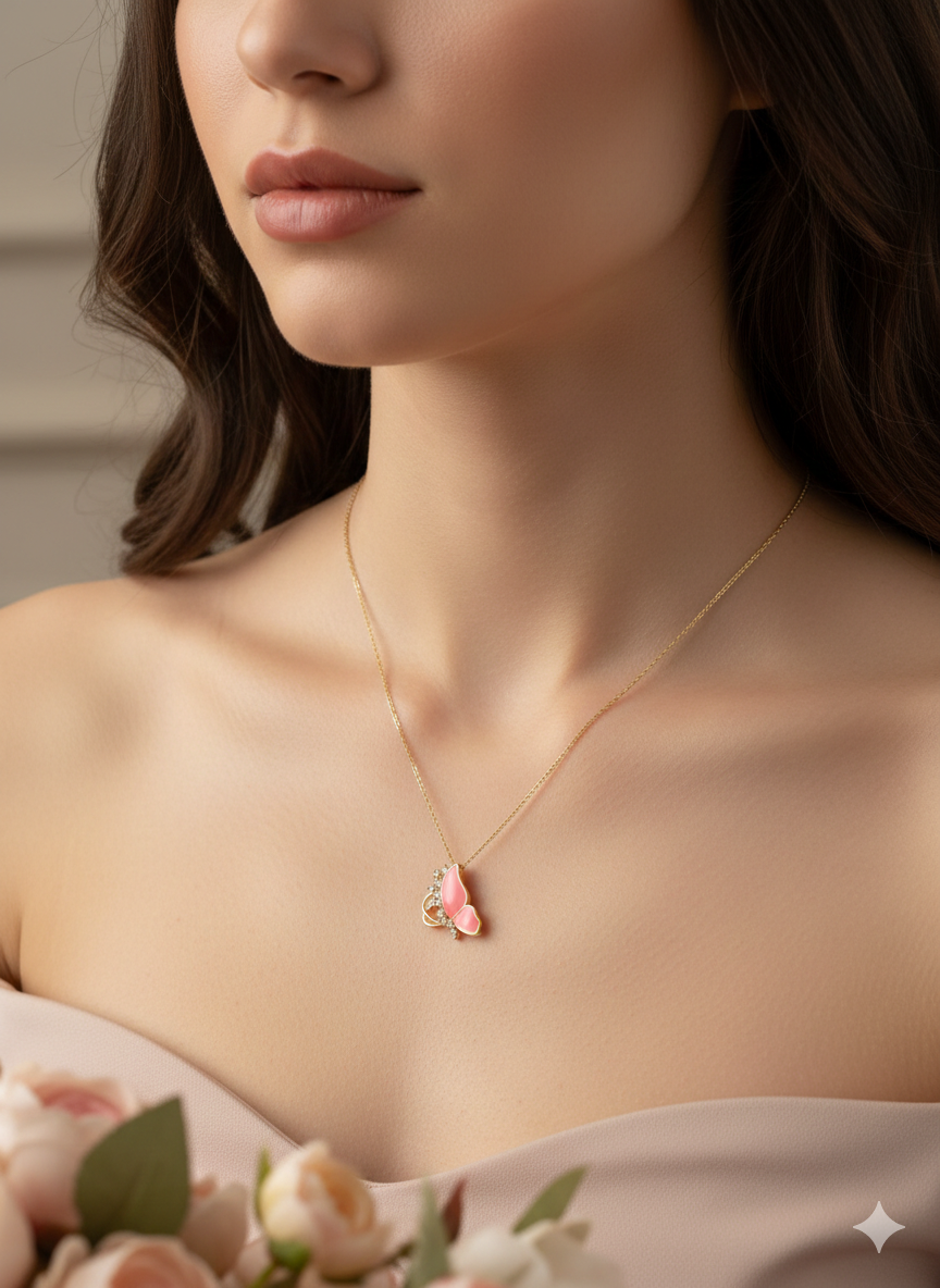Blushing Monarch Butterfly Necklace