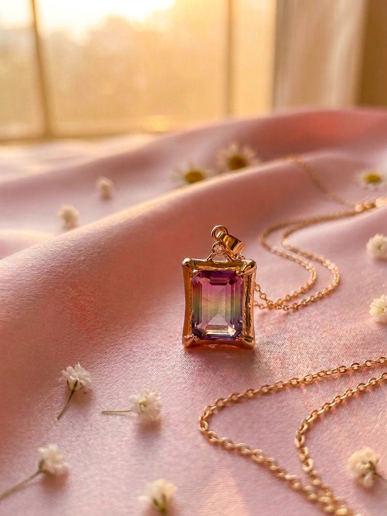 Gold Plated Multicolor Crystal Pendant Necklace