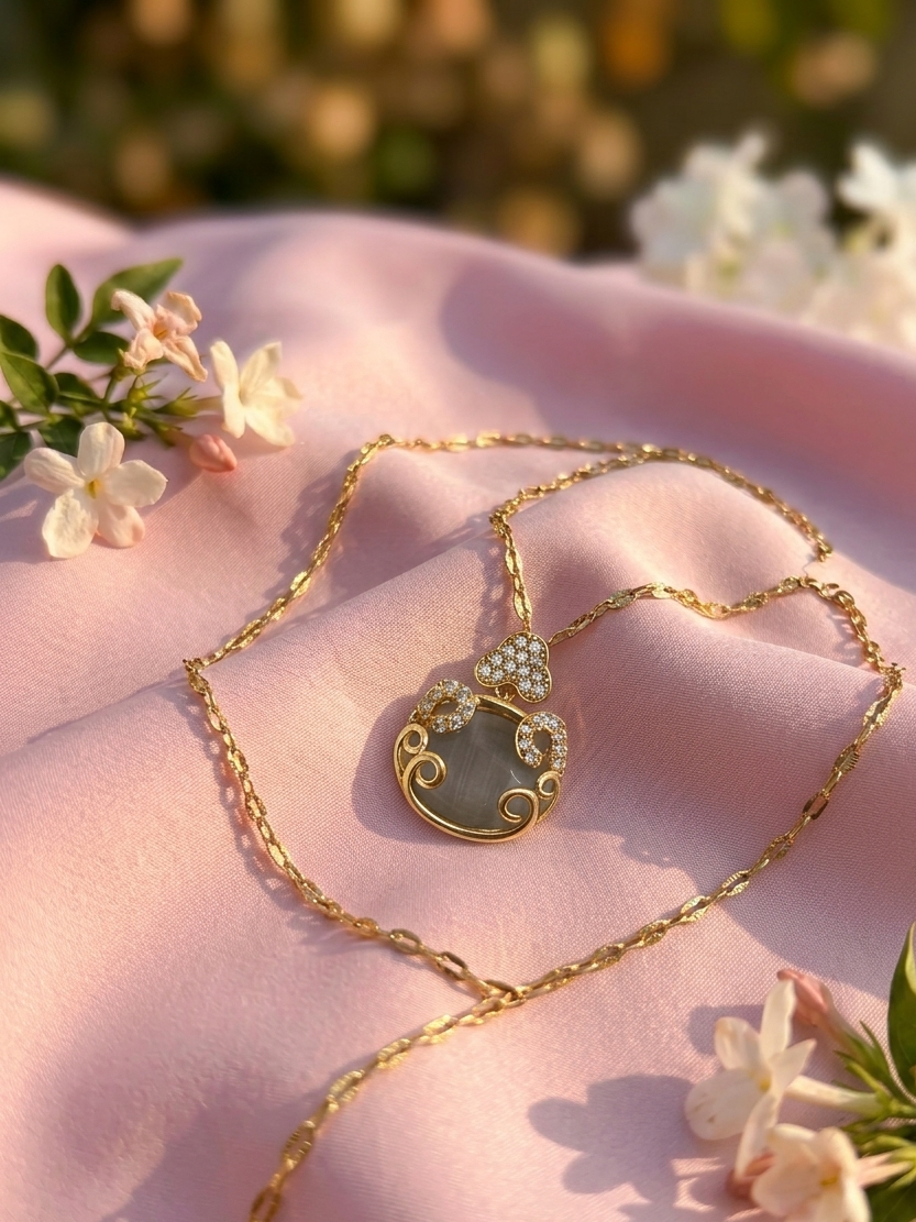 Elegant Korean  Gold Plated Crystal Heart Pendant Necklace for Women & Girls