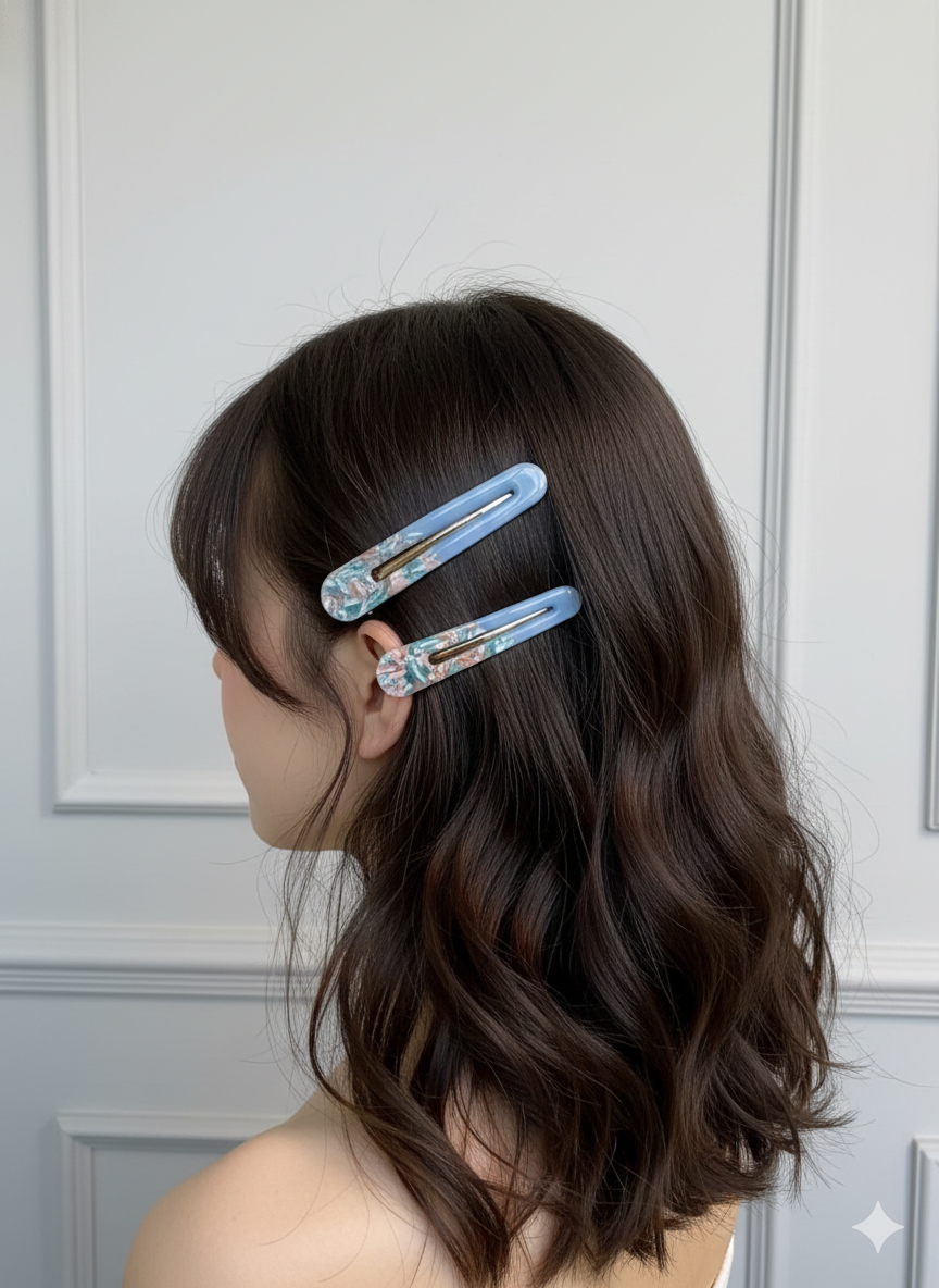 Azure Marble Barrettes