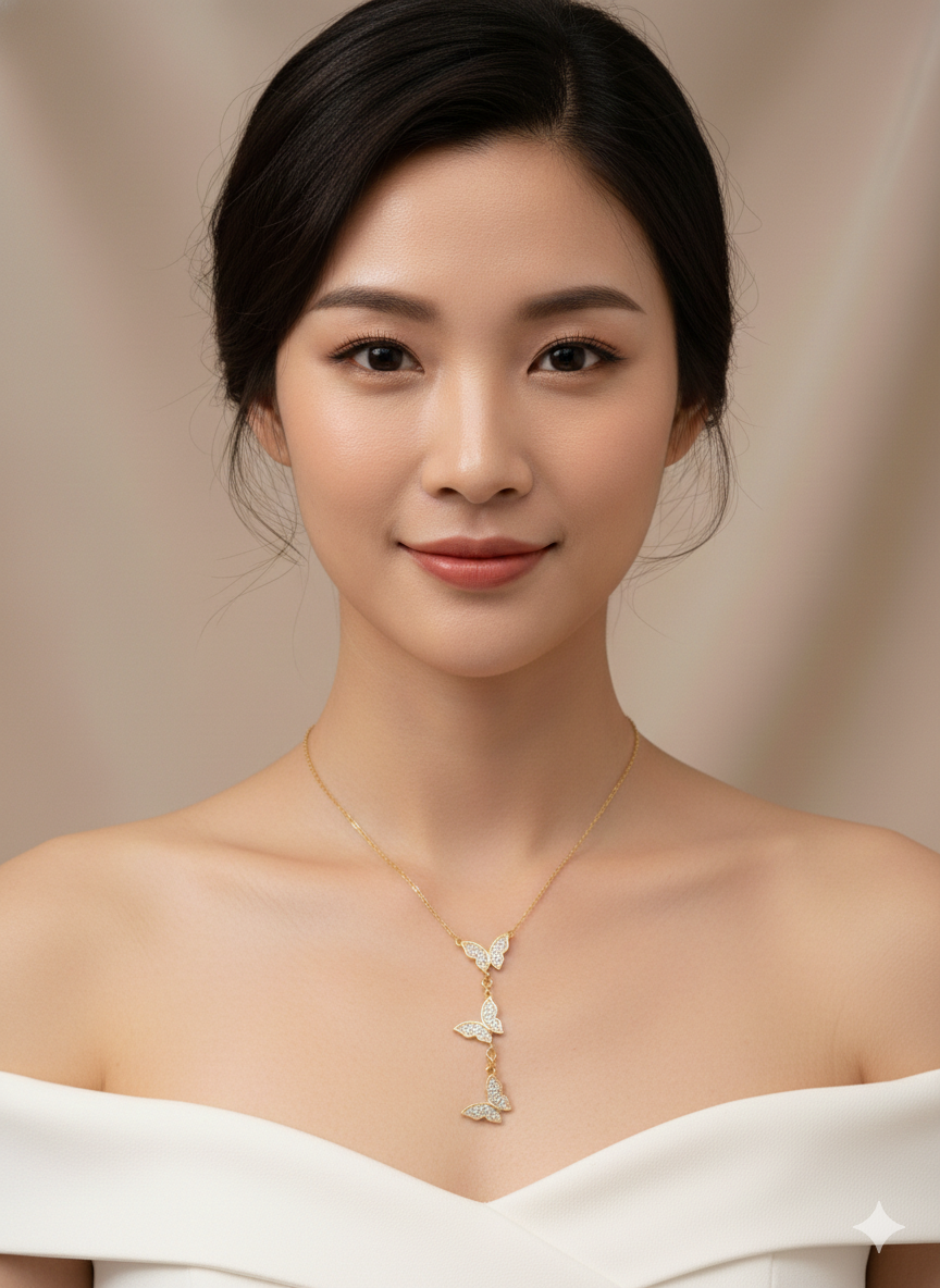 Gold-Plated Butterfly Lariat Necklace