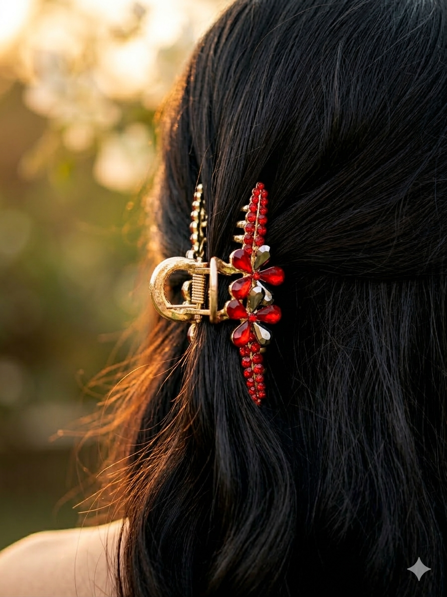 Zacky Elite Ruby Red Floral Crystal Hair Claw