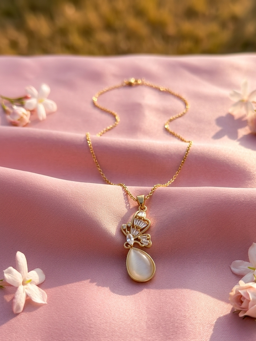 Butterfly Crystal Drop Pendant Necklace for Women & Girls