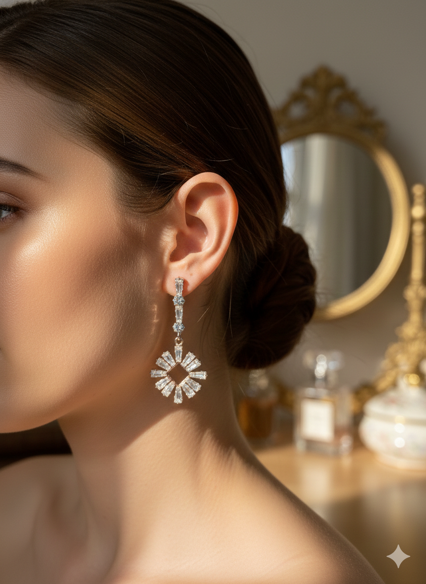 Elegant Silver-Tone Bridal Drop Jewelry