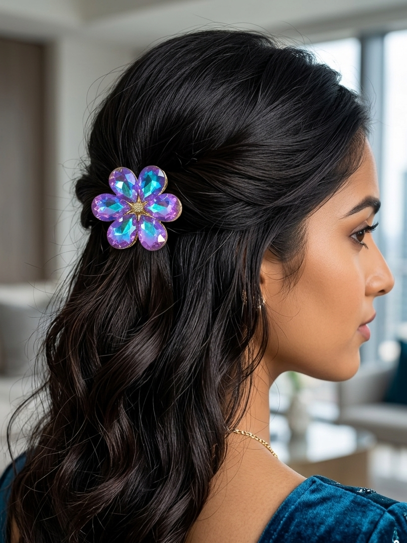 Sparkling Rhinestone Floral Hair Clutcher(Gold/Silver Finish)