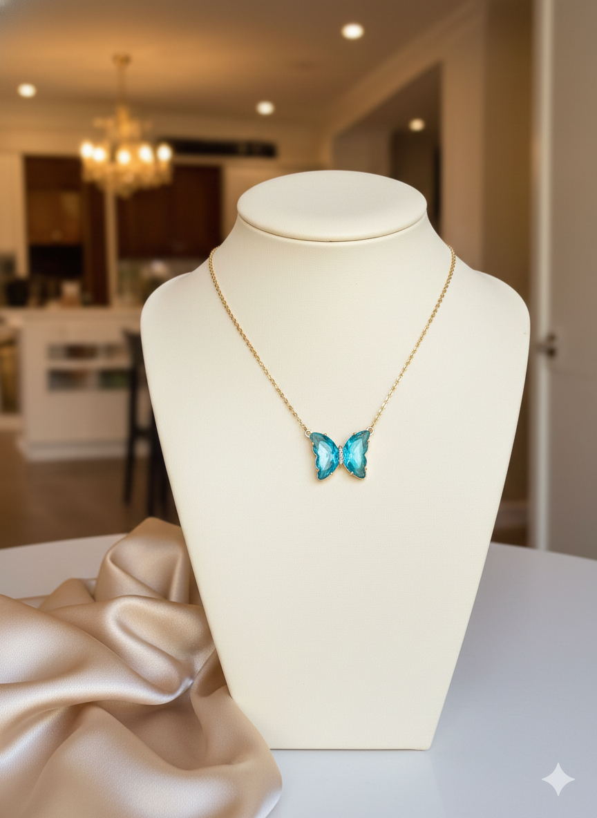 Azure Crystal Butterfly Pendant