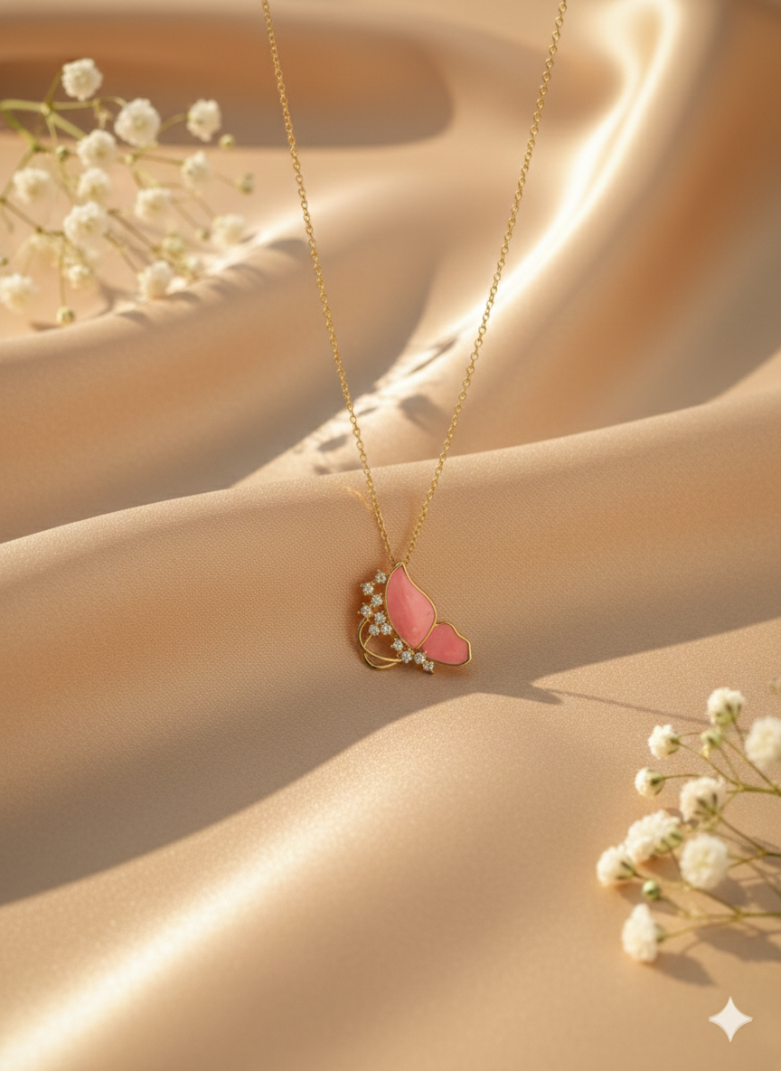 Blushing Monarch Butterfly Necklace