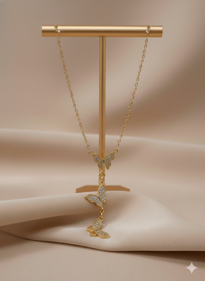 Gold-Plated Butterfly Lariat Necklace