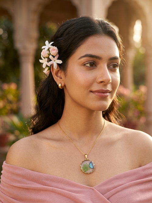 Butterfly Floral Resin Pendant Necklace for Women & Girls