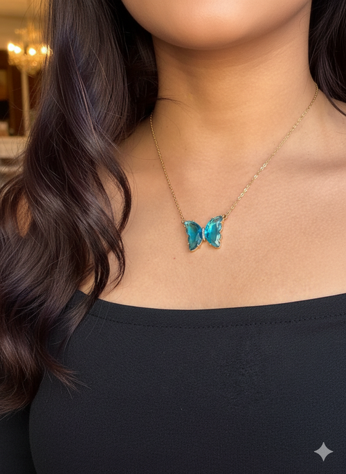 Azure Crystal Butterfly Pendant