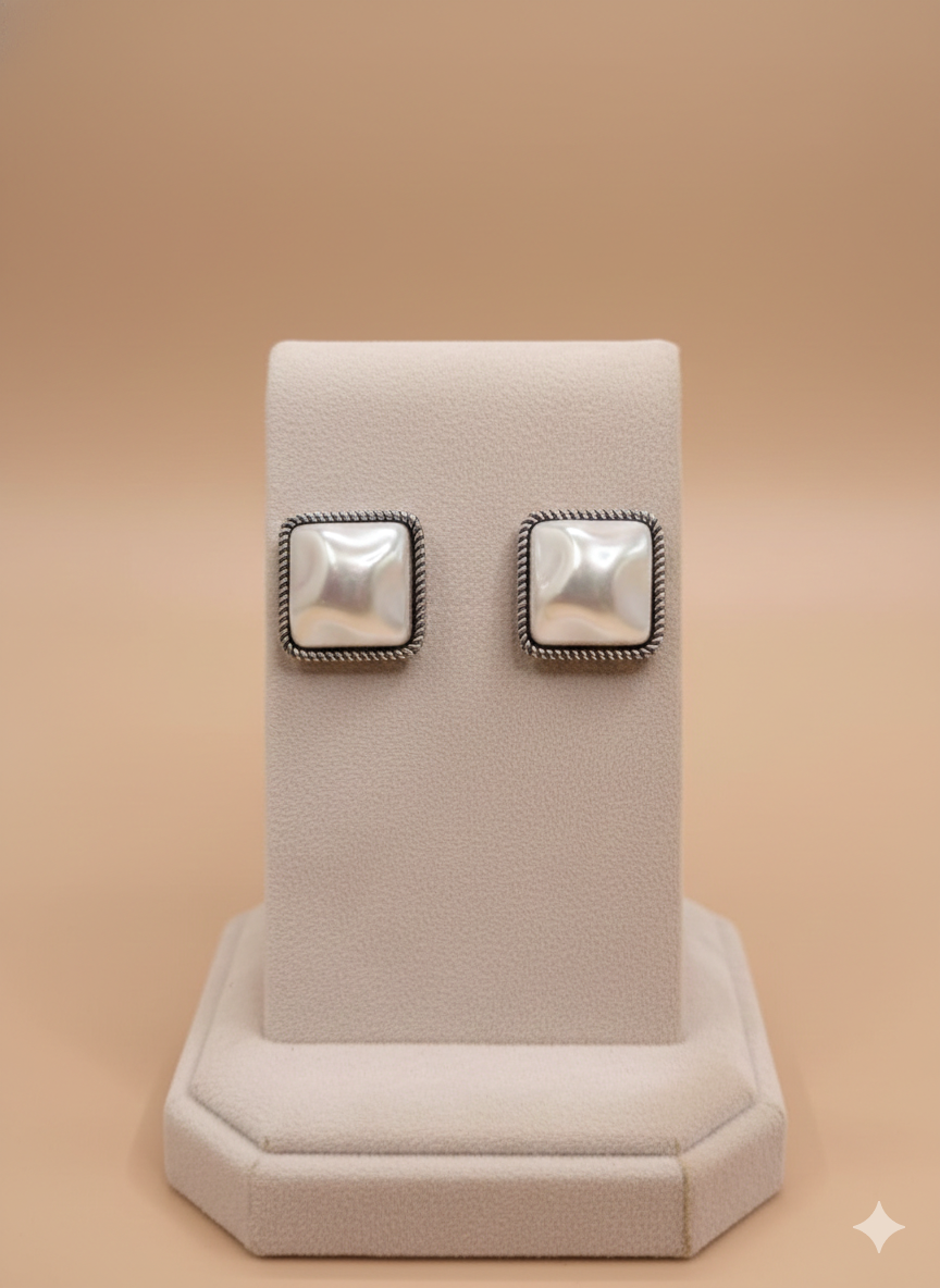 Vintage Square Mother-of-Pearl Stud Earrings