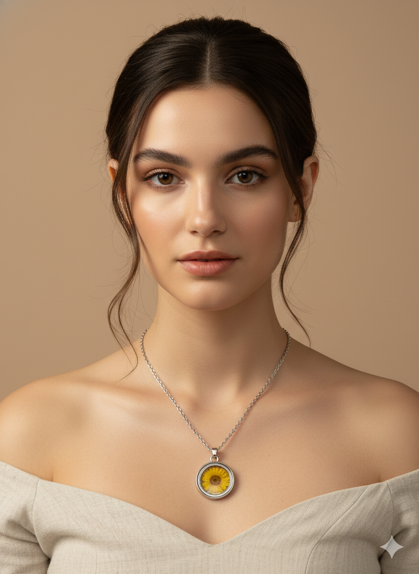 Real Pressed Flower Circle Pendant