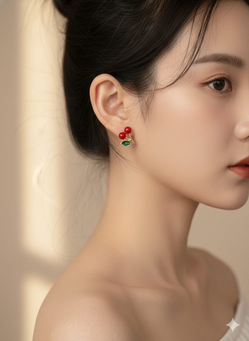 Cherry Enamel Stud Earrings