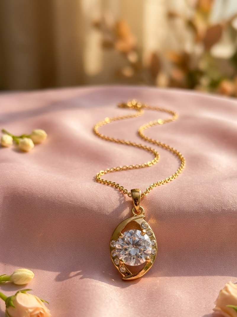 Gold Plated Crystal Solitaire Pendant Necklace for Women