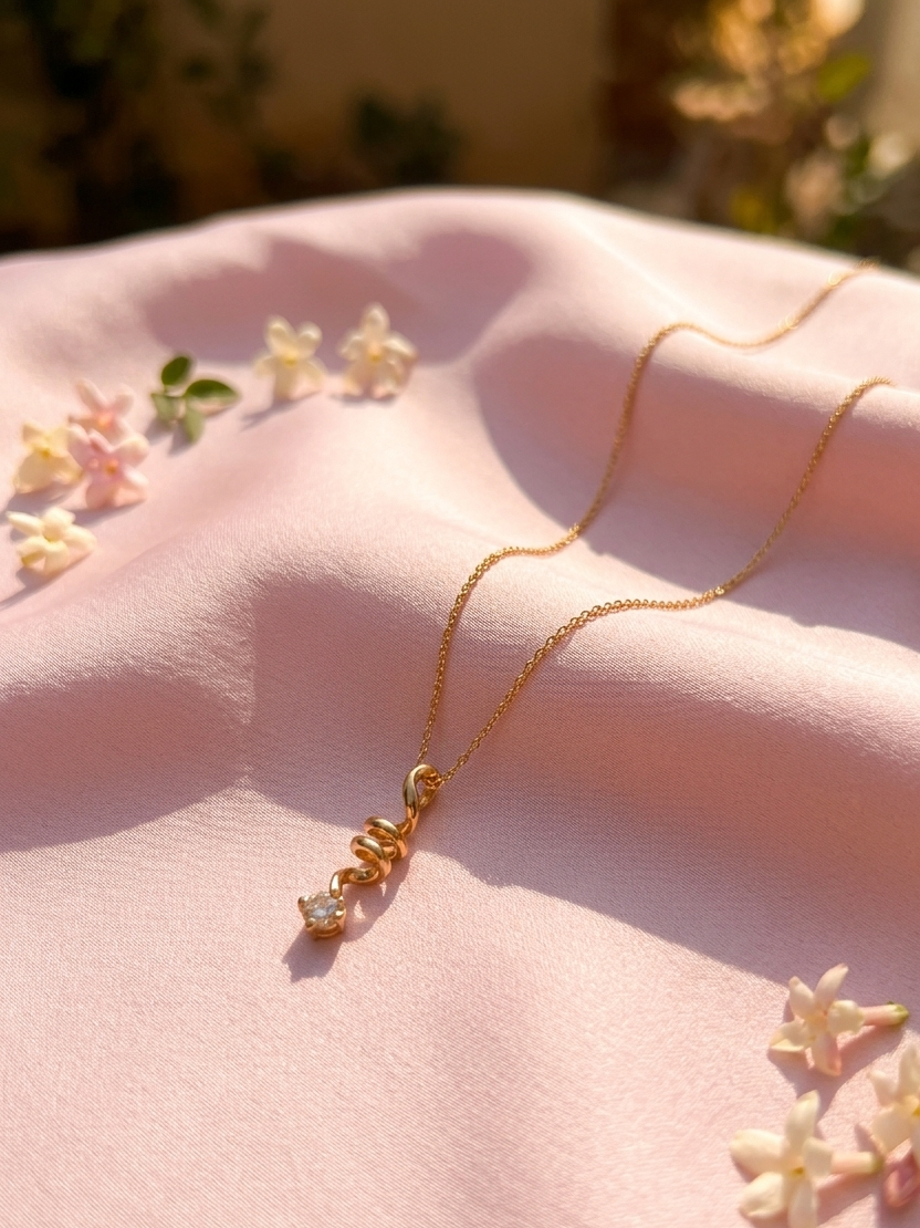 Gold Plated Spiral Pendant Necklace with Crystal for Women & Girls