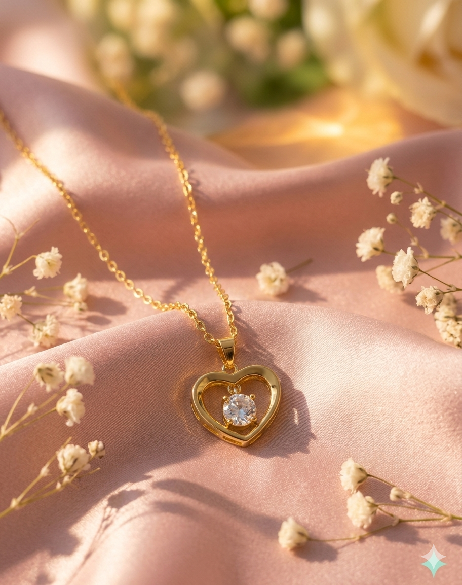 Gold-Plated Crystal Heart Necklace