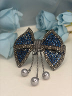 Luxury Rhinestone Hair Accessory with Hanging Grey Pearl Tassels