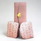 3 Pcs Women’s Pink Wallet Set – Card Holder, Coin Purse & Zip Pouch Combo