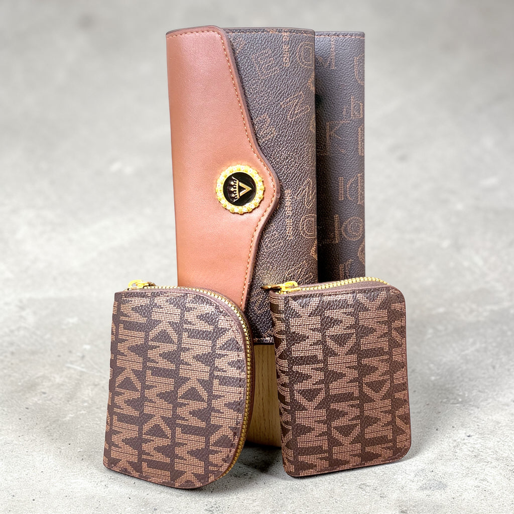 Premium Women’s 3-Piece Wallet Combo Set – Designer Long Clutch Wallet with Zip Coin Pouch & Mini Card Holder | Stylish PU Leather Ladies Purse Set