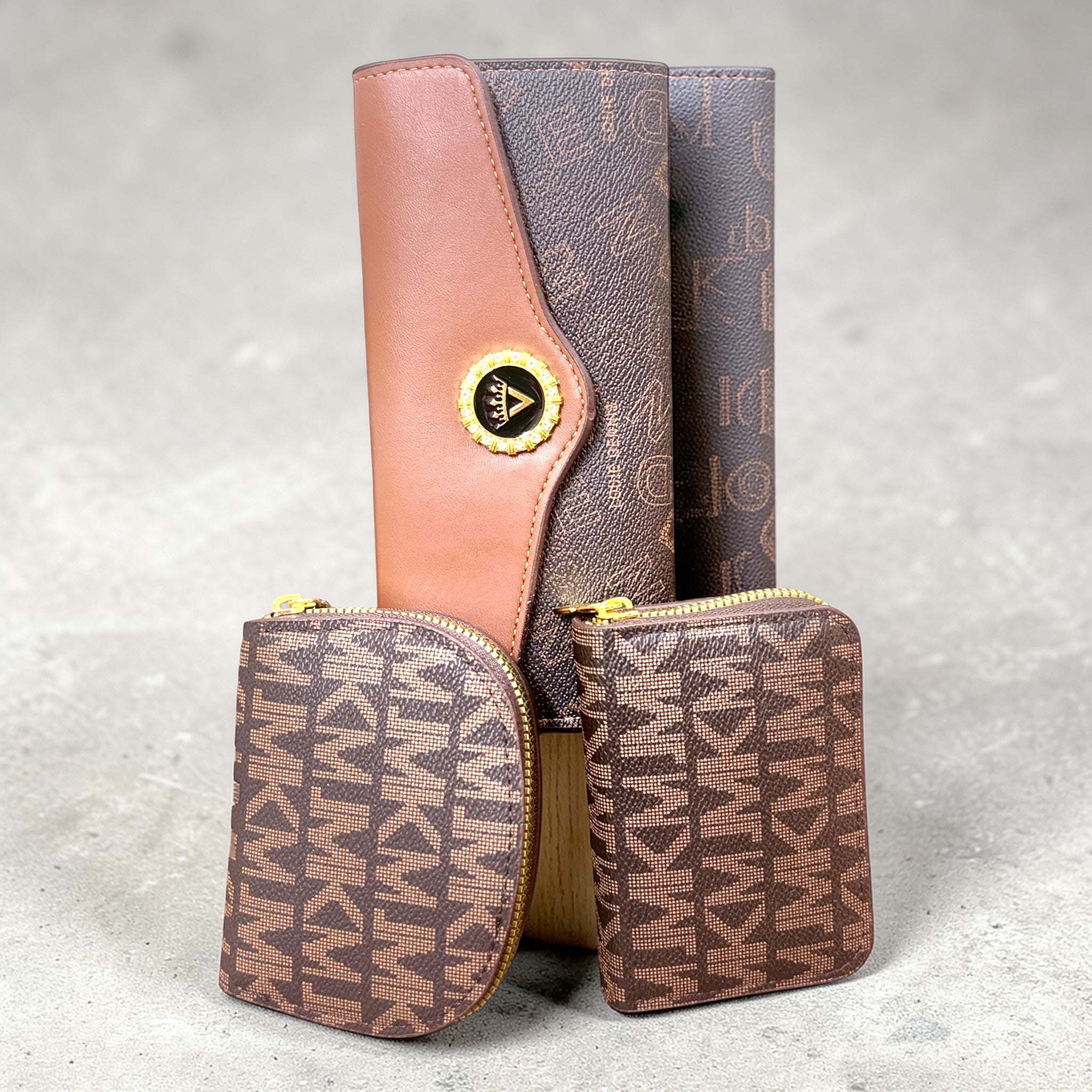 Premium Women’s 3-Piece Wallet Combo Set – Designer Long Clutch Wallet with Zip Coin Pouch & Mini Card Holder | Stylish PU Leather Ladies Purse Set