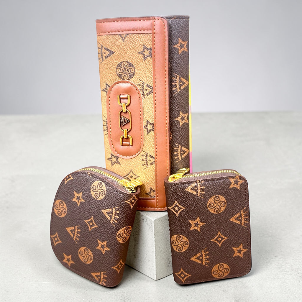 3-Piece Wallet Combo Set – Designer Long Clutch Wallet with Zip Coin Pouch & Mini Card Holder | Premium PU Leather Ladies Purse Set