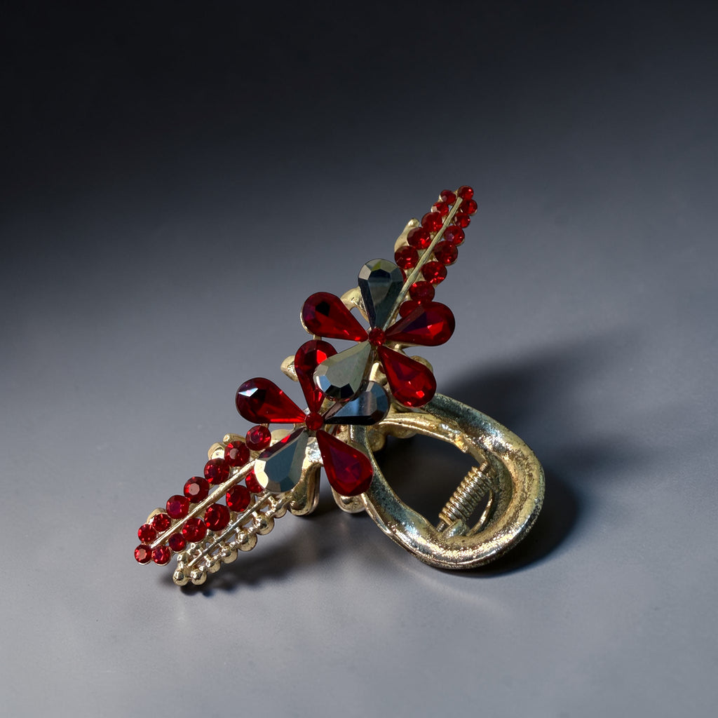 Zacky Elite Ruby Red Floral Crystal Hair Claw